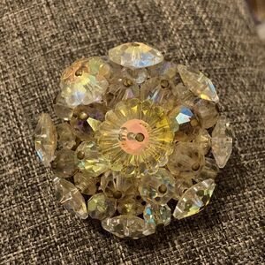 Vintage Clear Bead Cluster Brooch Pin 1.75” Size